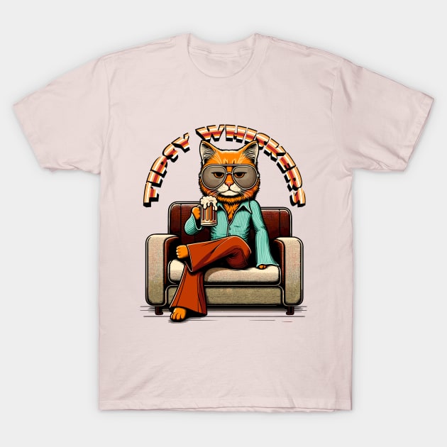 Whiskered Brew - Laid-back Cat Enjoying a Cold One T-Shirt by TimeWarpWildlife